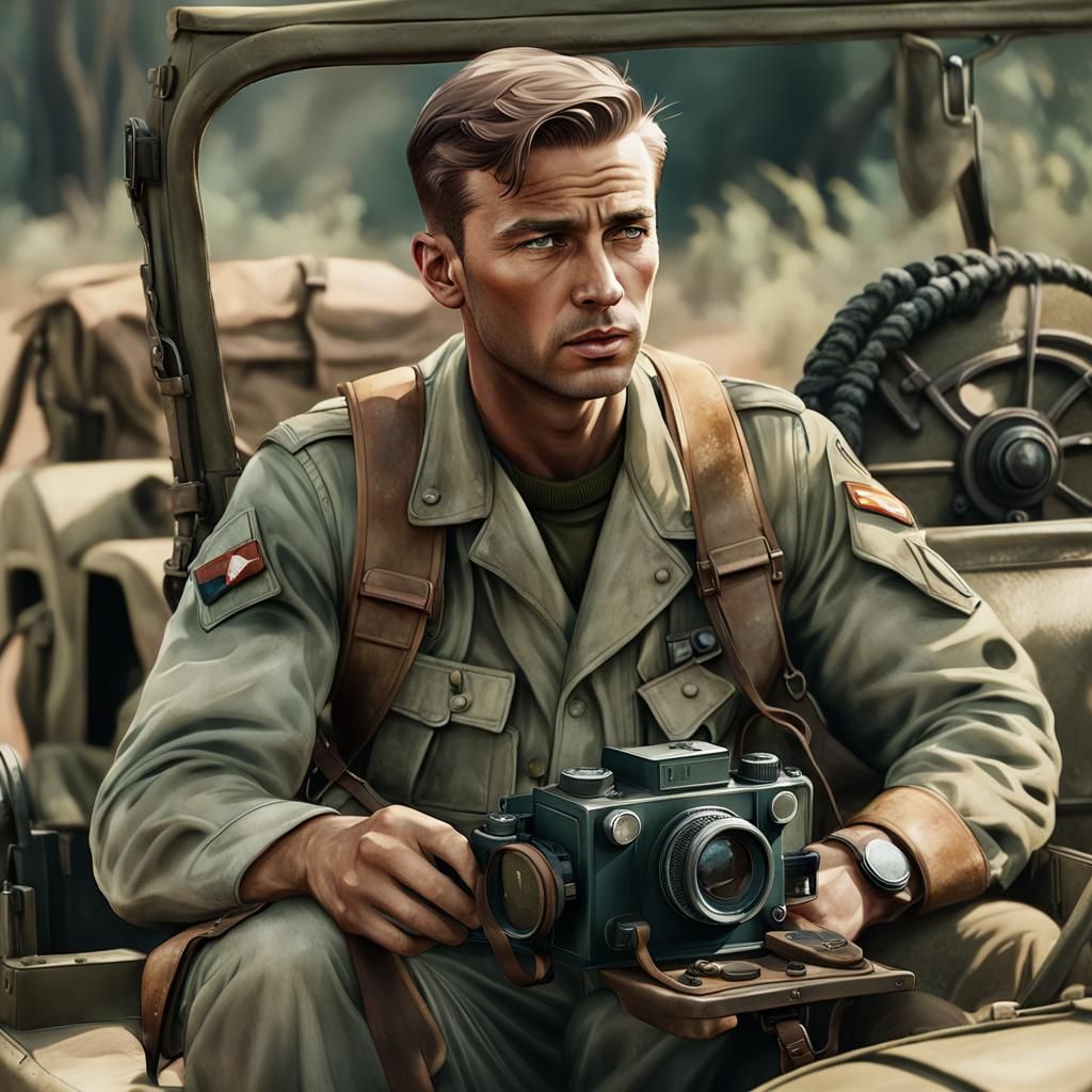WWII Soldier in Jeep: Cinematic Concept Art
