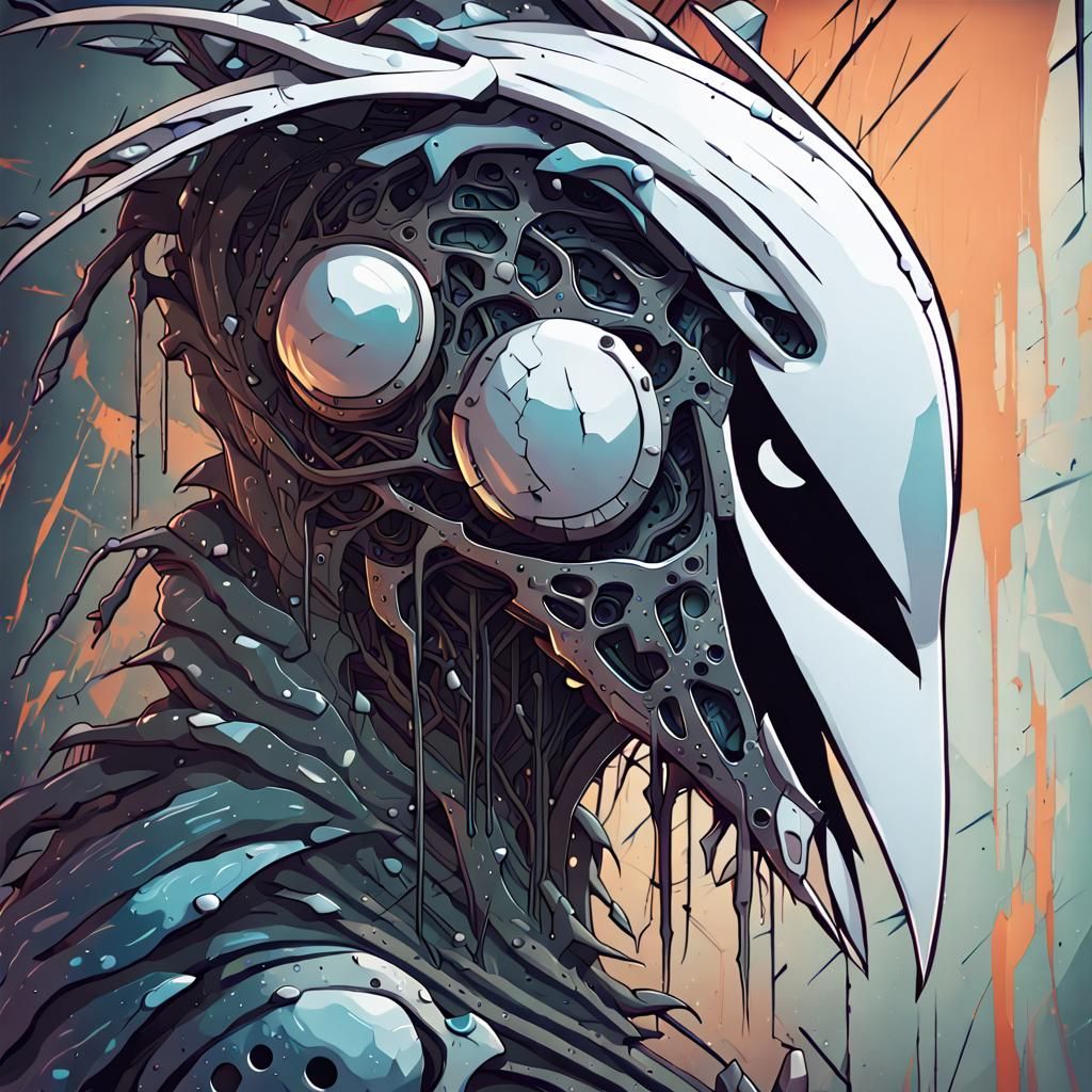 Hollow Knight Cyborg Portrait in Vector Art Style