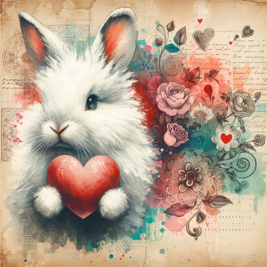 Romantic Vintage Bunny Illustration in Painterly Style