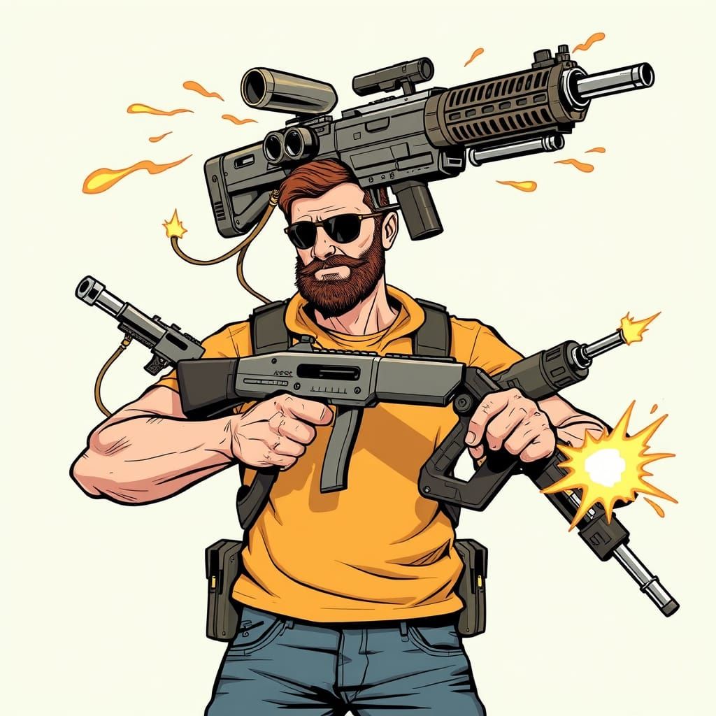 Minigun Man: Comic Book Style Character