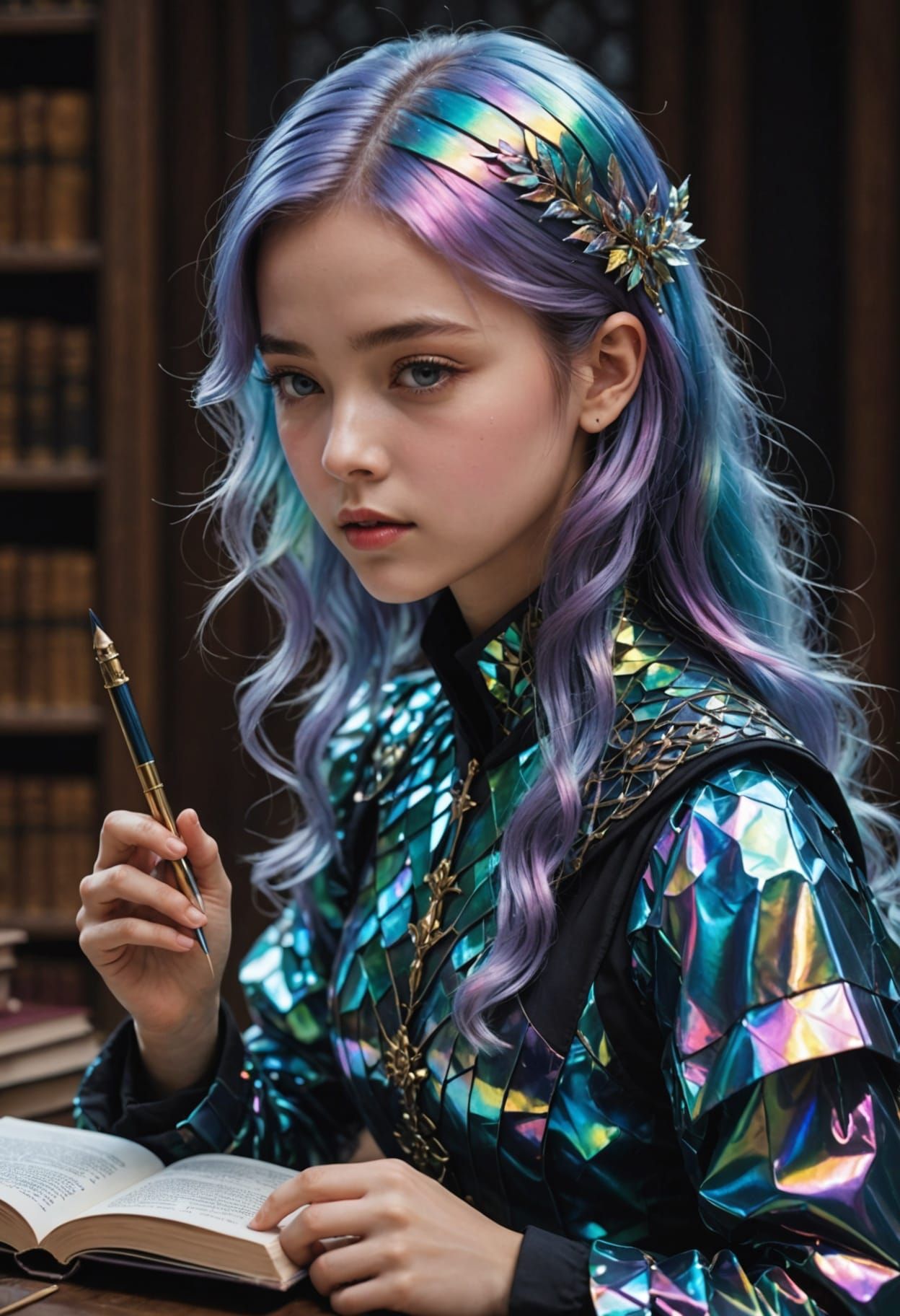 Iridescent Portrait of an Attractive Scholar