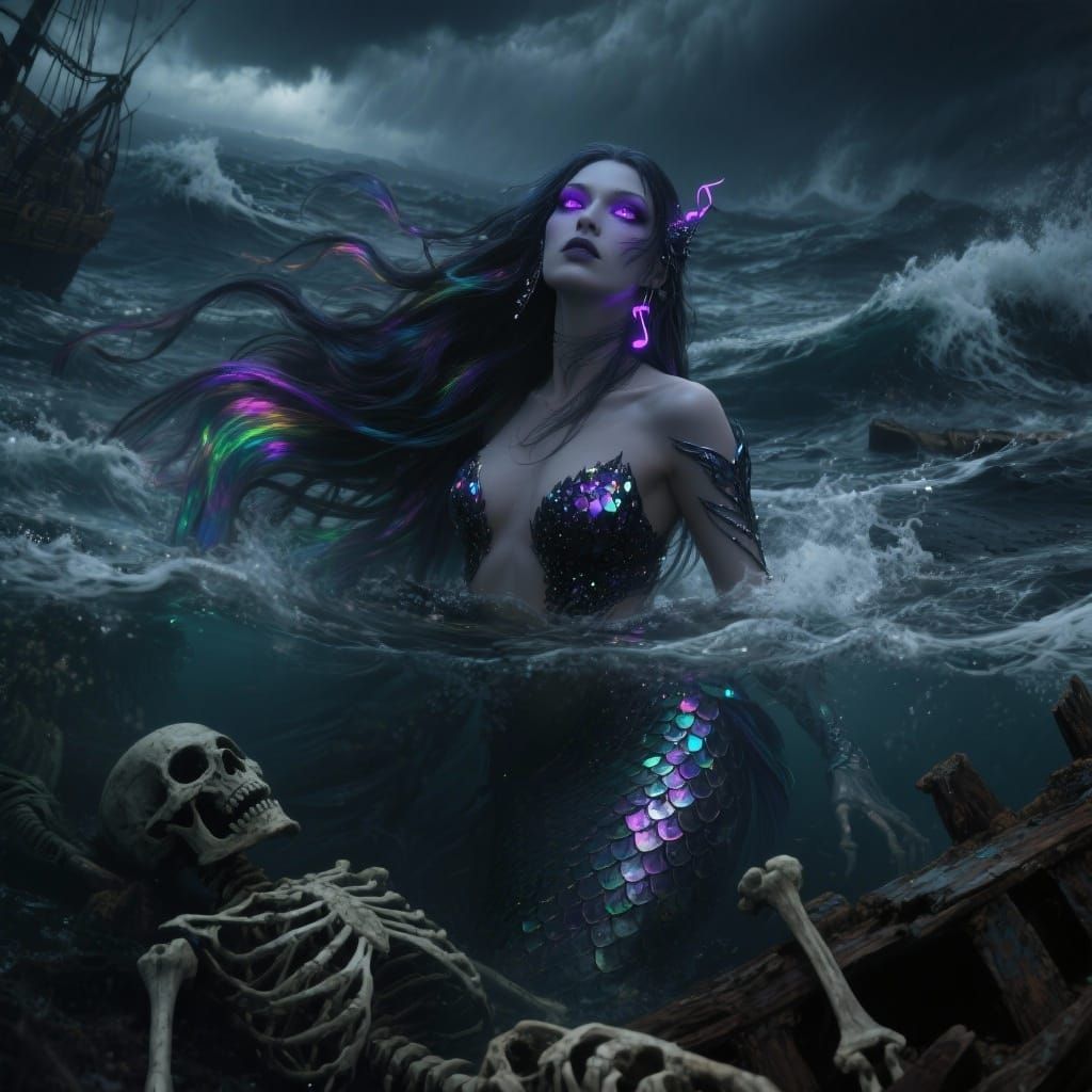 Mysterious Mermaid Emerges from Stormy Ocean Surface