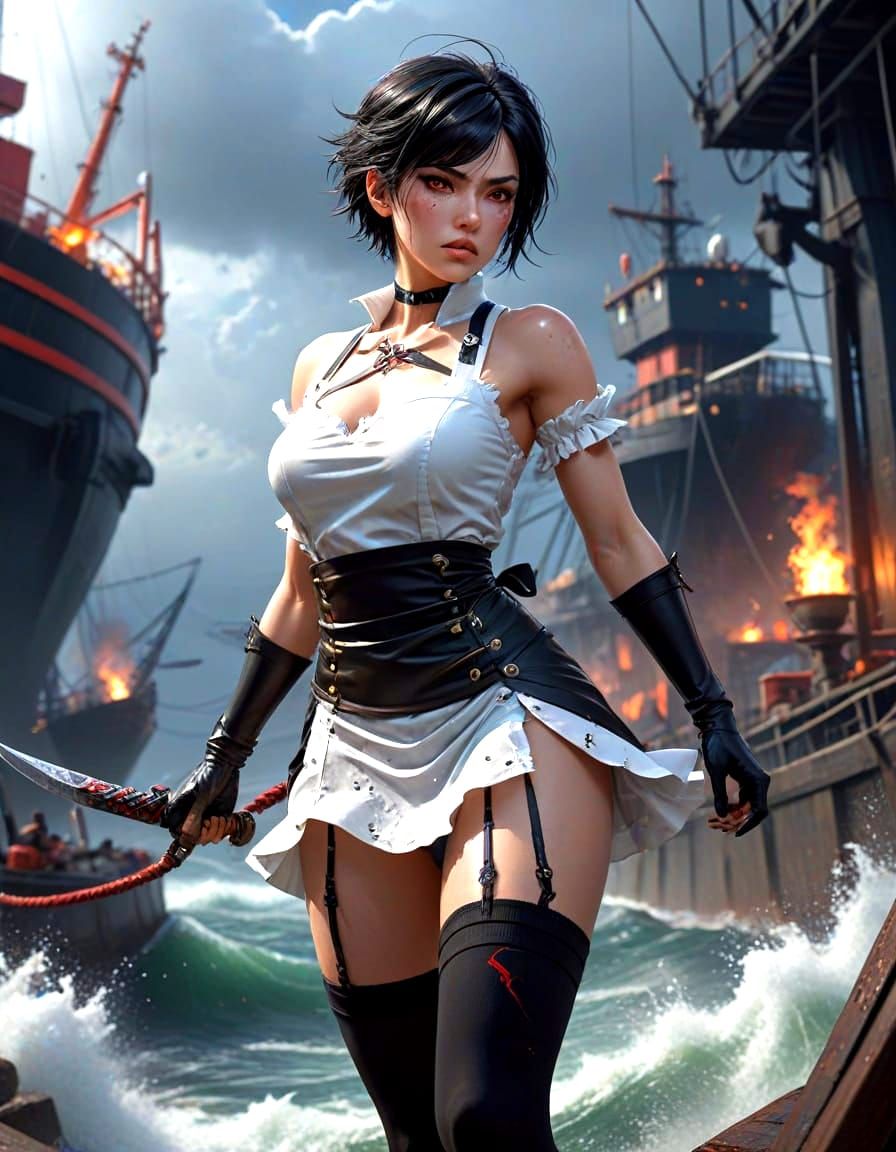 Semi-Realistic Anime Goddess Stands Firm in Turbulent Shipya...