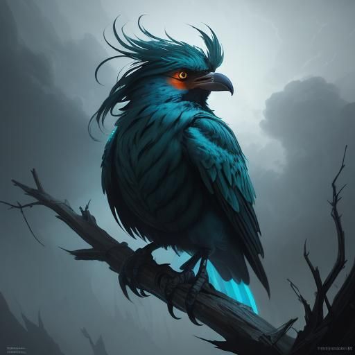 Angry Bird Perched on Branch in Hyper-Realistic Style