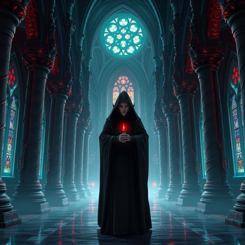 Surreal Cyberpunk Gothic Cathedral in Neon Hues