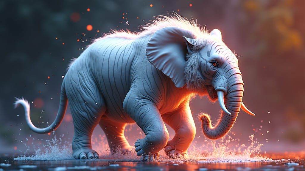 Majestic Hybrid Beast with Tiger and Elephant Traits
