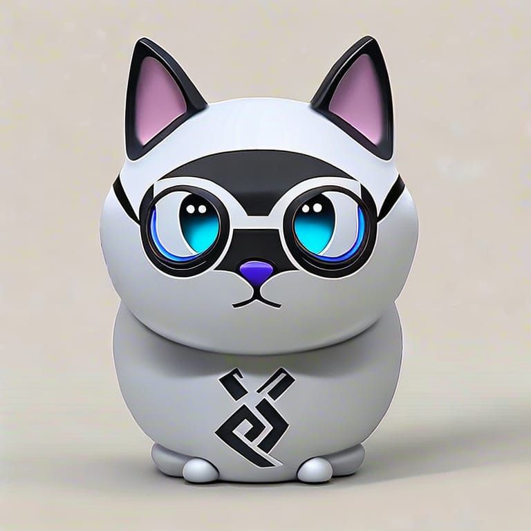 Cute Cat in Crystal Ball, Chibi Style