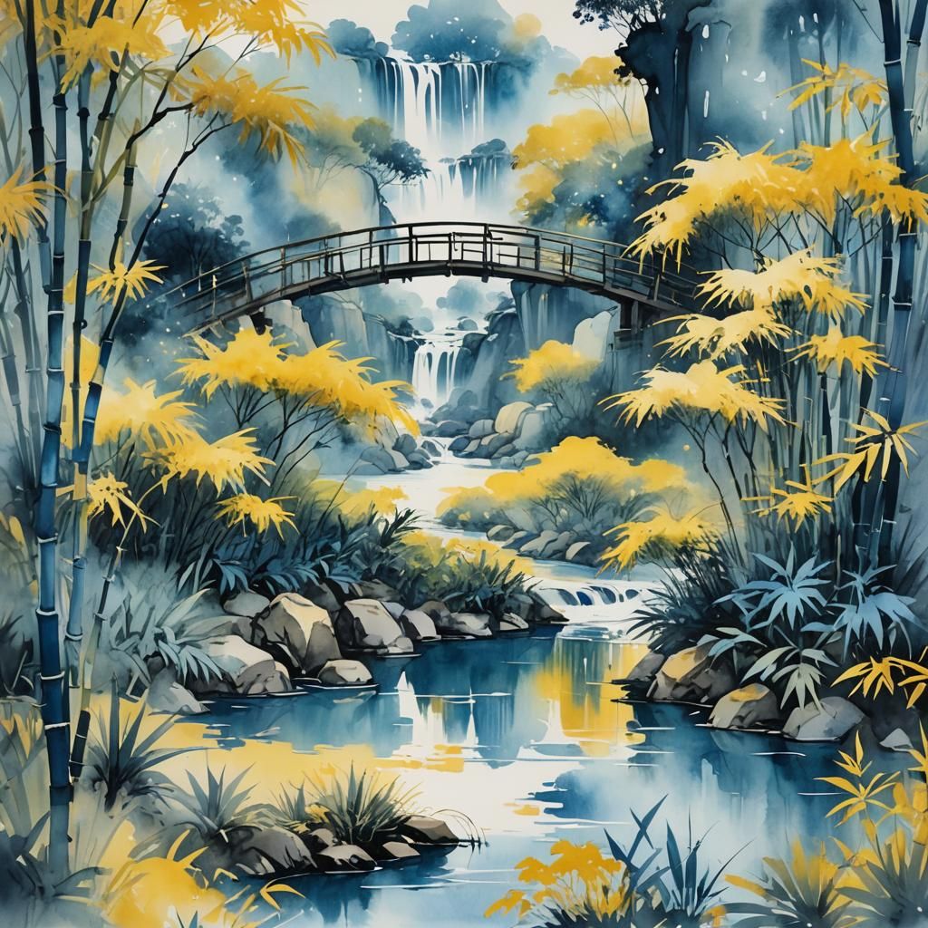 Vietnamese Landscape with Bridge in Double Exposure