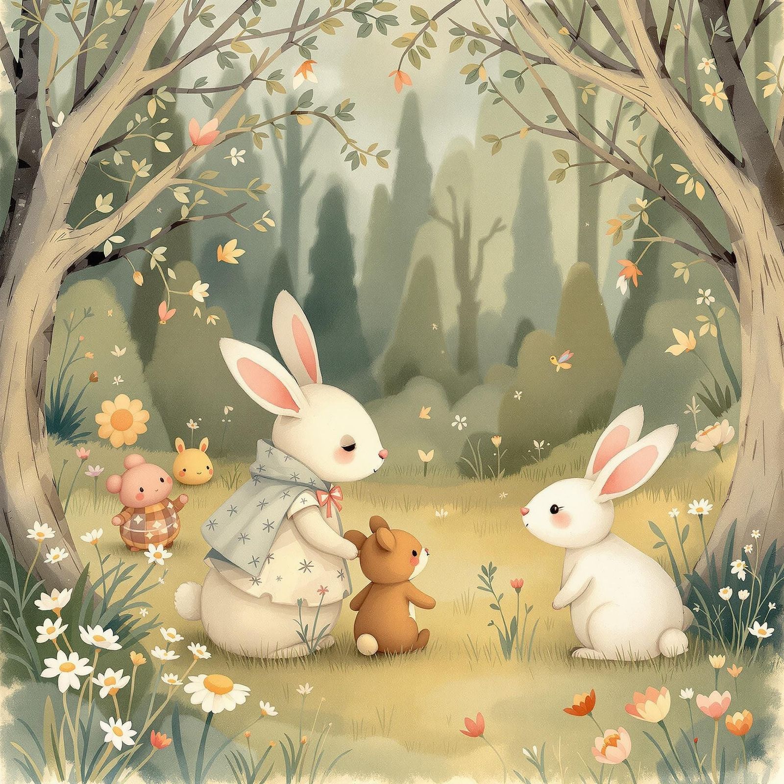 Idyllic Pastel Illustration in Beatrix Potter Style