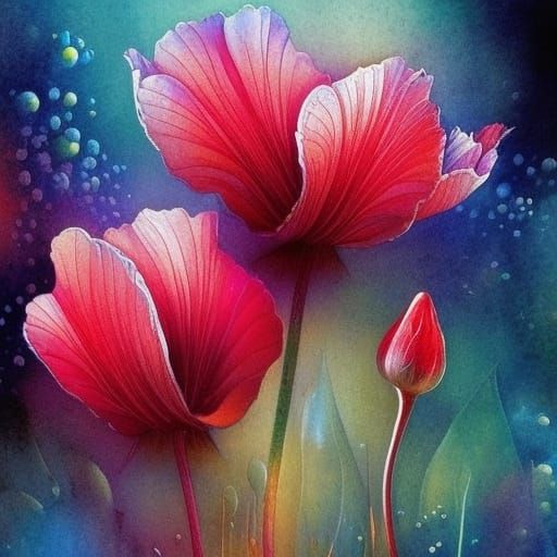 Magical Red Poppy Flowers Watercolour Painting