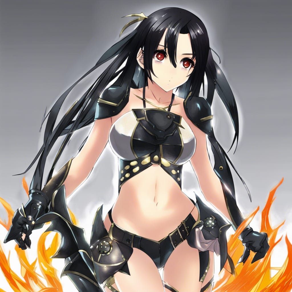 Fantasy Maiden in Black Bikini Armor, Anime Art
