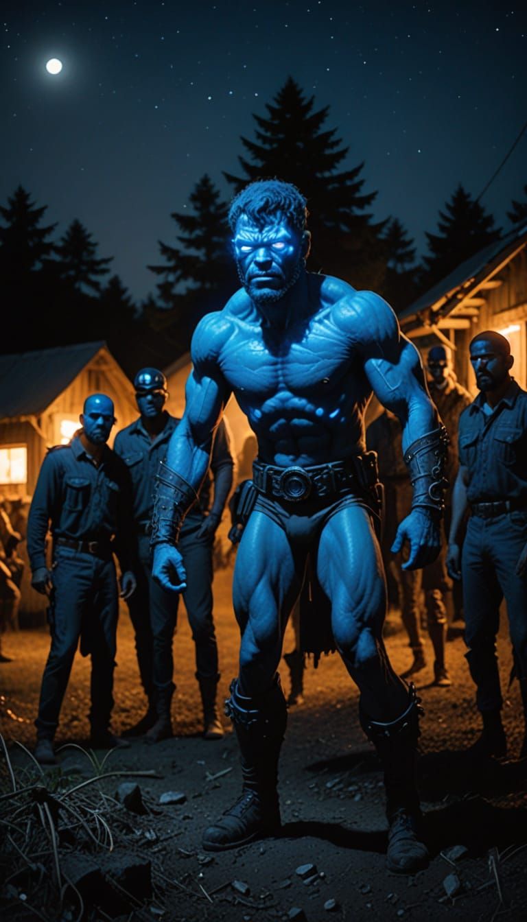 Glowing Blue Cyclops Terror in a Village