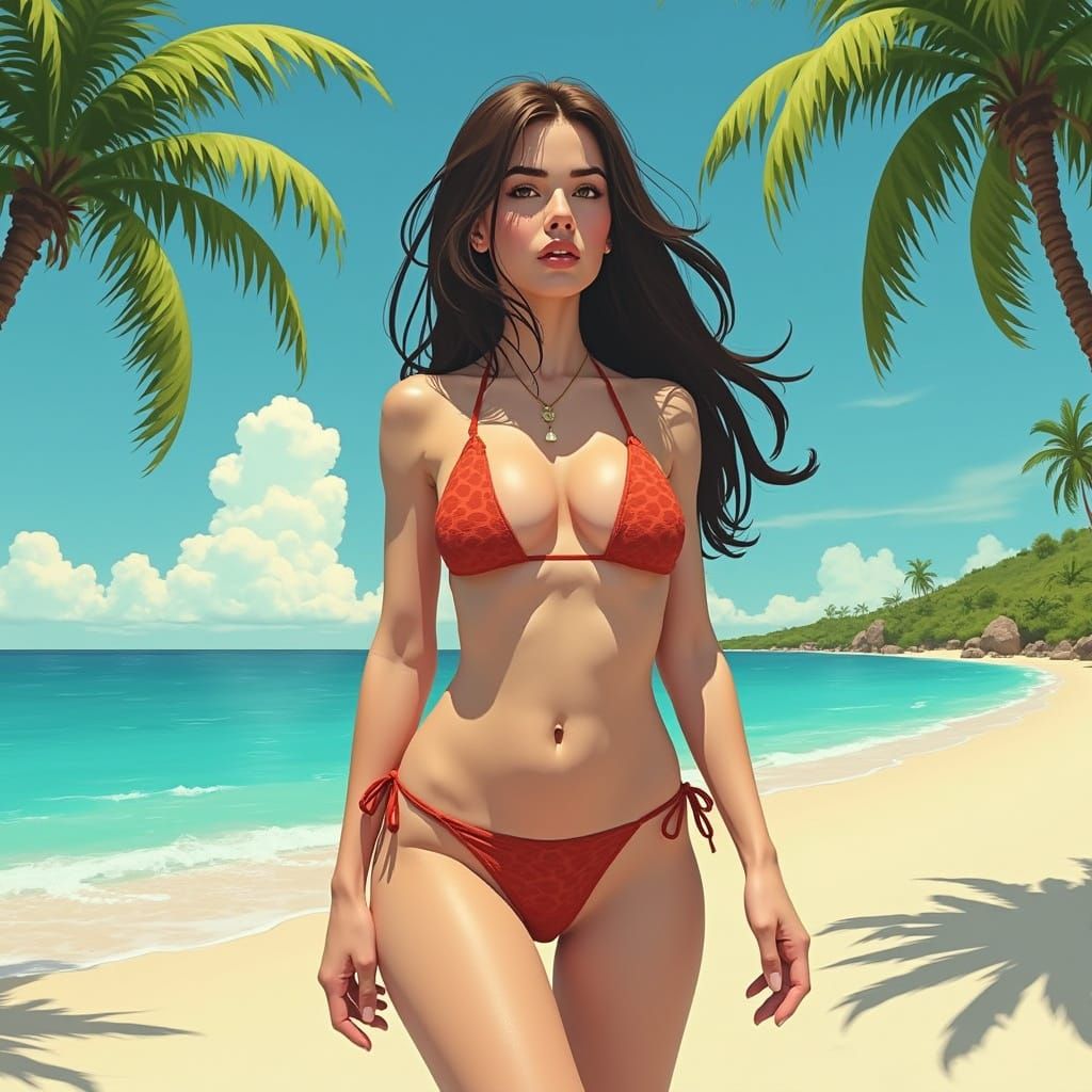 Hyperrealistic Bikini Model in Vibrant Colorful Background
