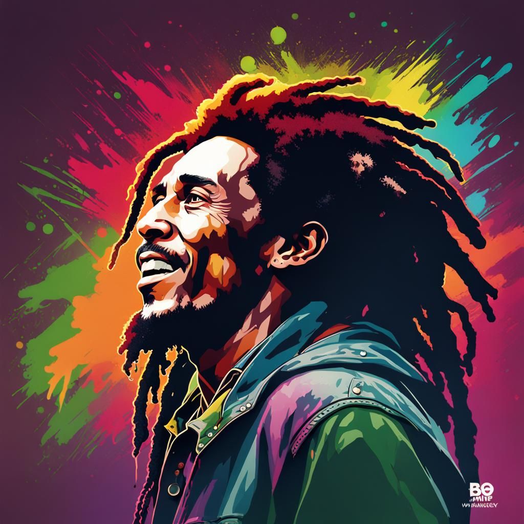 Bob Marley Portrait with Mohawk, Hyperdetailed Lighting