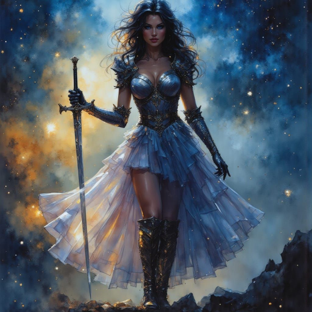 Ethereal Warrior Woman on Floating Islands