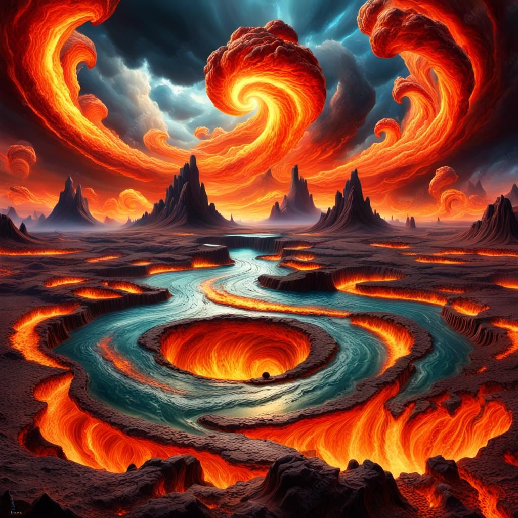 Stunning Classical Elements Vortex in Vibrant Oil Painting S...