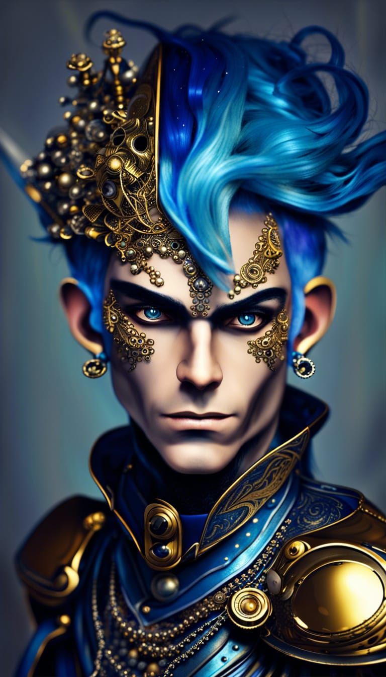 Blue-Haired Cyborg Space Pirate with Rapier