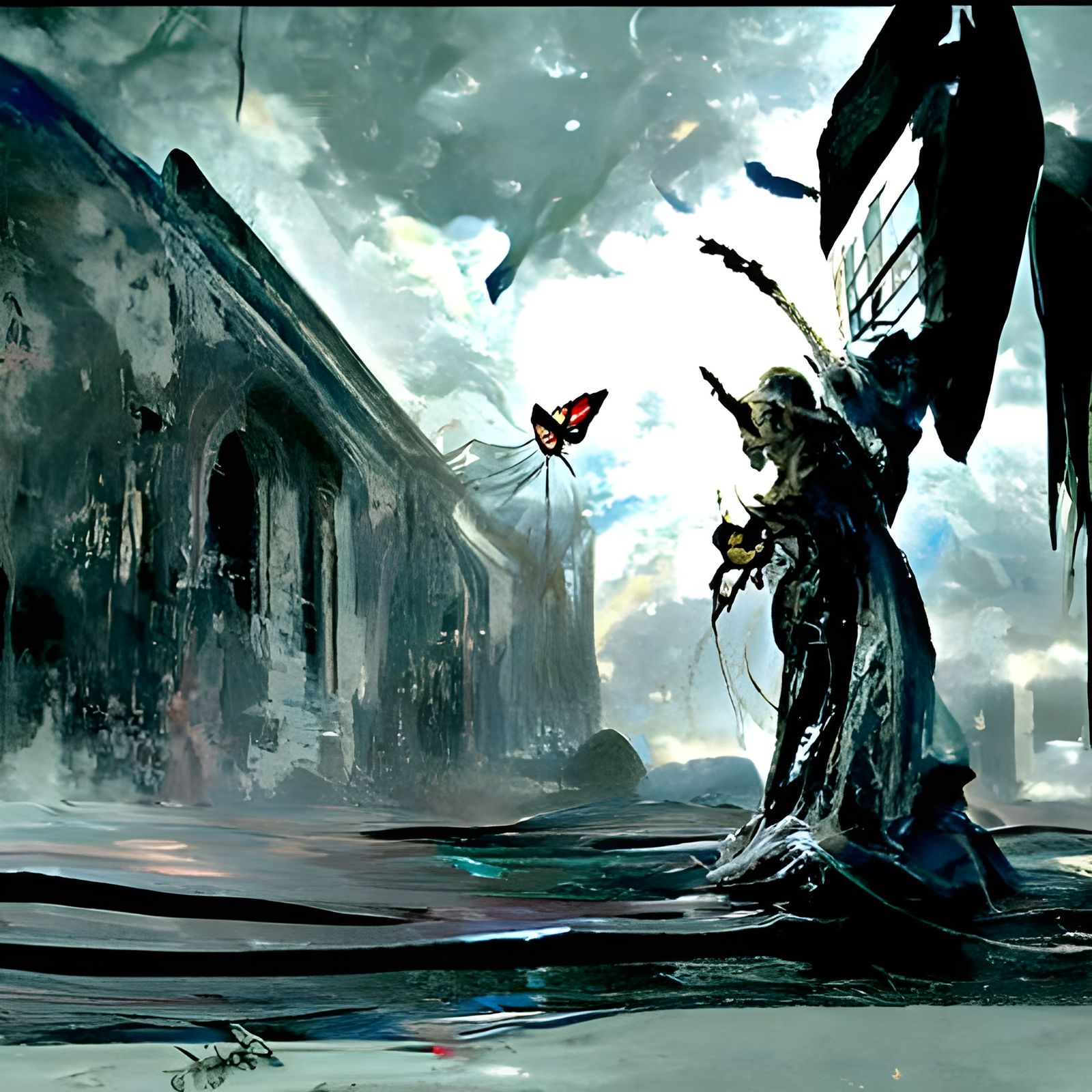 Ethereal Lightning Butterfly Fairy in Cosmic Horror Style