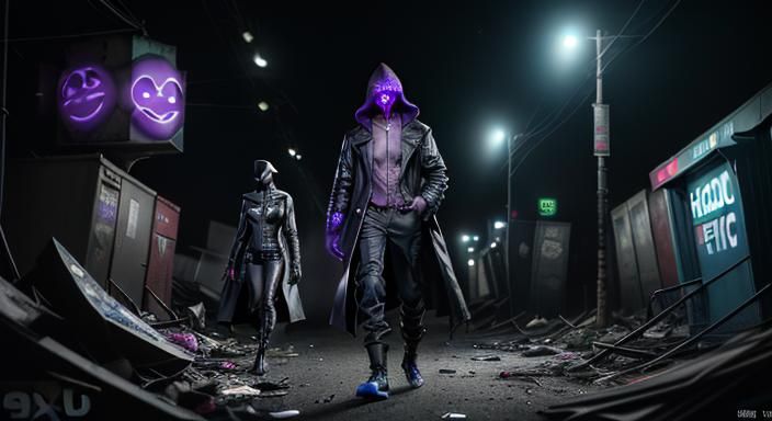 Thin Man in Robotic Mask Stands in Post-Apocalyptic Subway w...