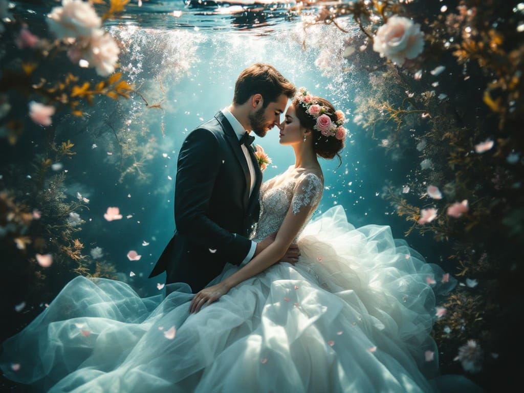 Ethereal Underwater Wedding, a Dreamlike Scene of Romance an...