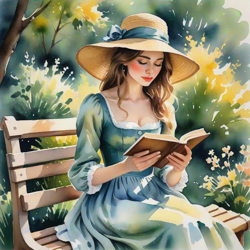 Girl in Lush Garden, Inspired by Monet