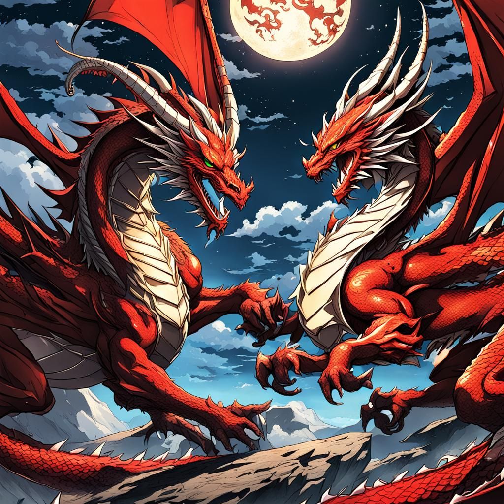 Anime Dragons Under Full and Blood Moons