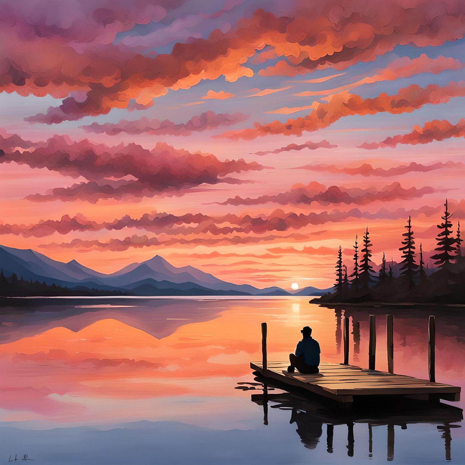 Serene Lakeside Sunset: A Detailed Matte Painting
