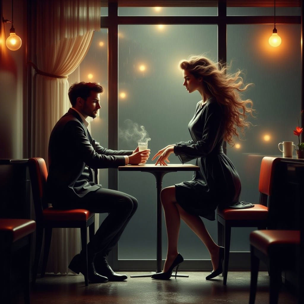 Mystical Encounter in a Rainy Cafe