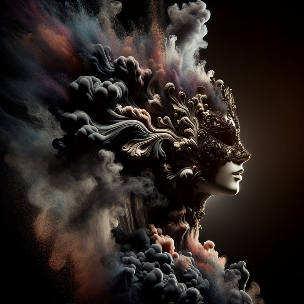 Ethereal Smoke Woman with Porcelain Mask
