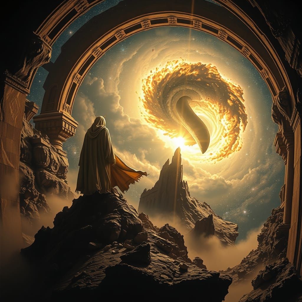 Gothic Cosmic Figure in Rembrandt Lighting