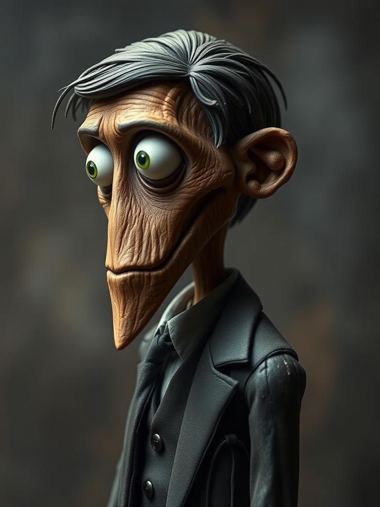Melancholic Wooden Character in Burton-Inspired Style
