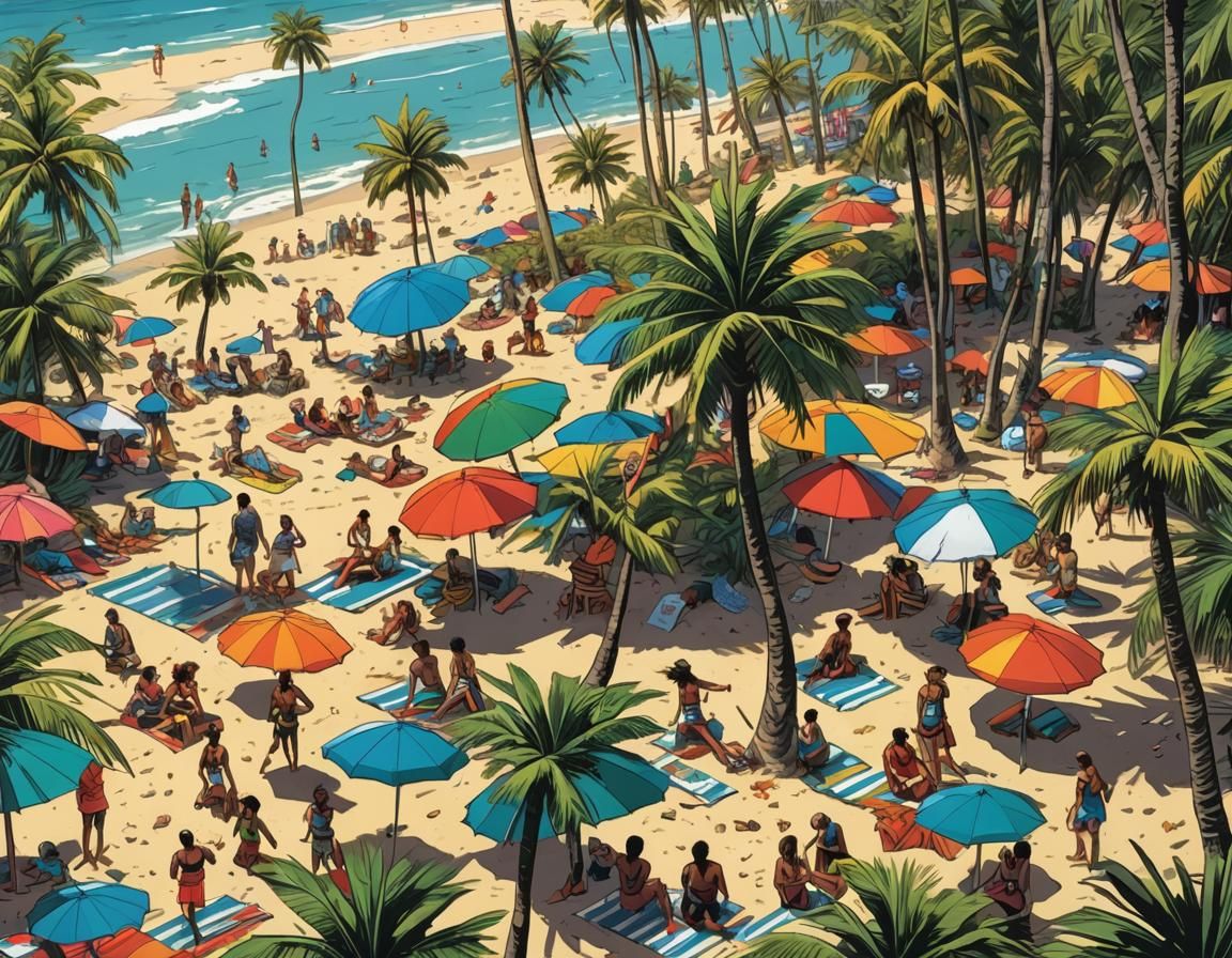 Vibrant Comic Book Beach Scene in 8k