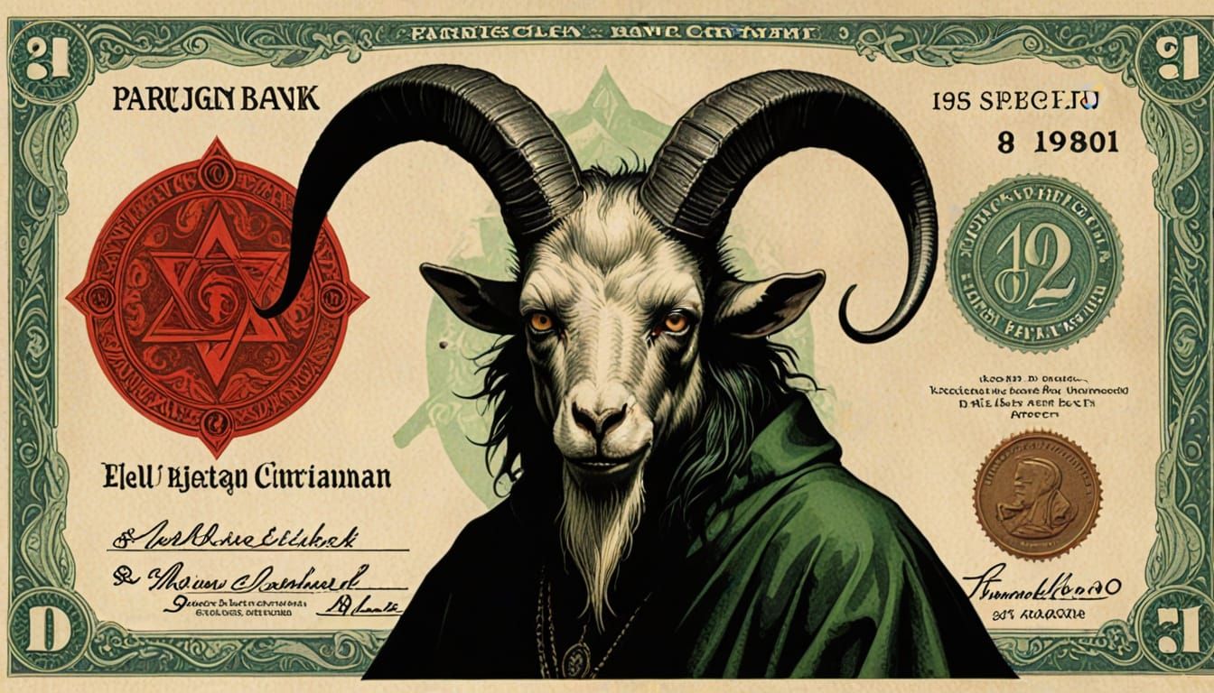 Kabbalistic Baphomet Banknote in Art Nouveau Style