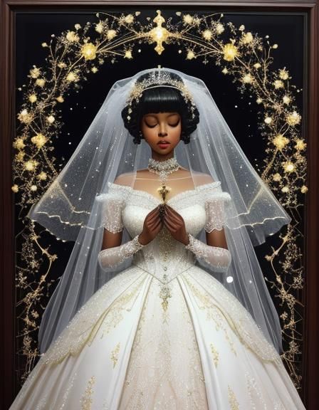 Angelic Black Woman in Wedding Gown: Impressionism