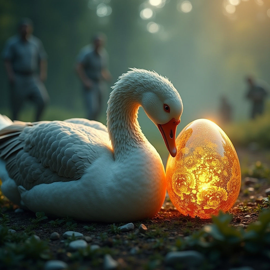 Sorrowful Goose and Golden Egg in Fantasy Style