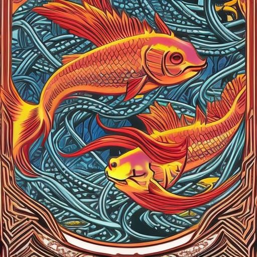 Super cute, cartoon, koi fish eating ramen, sticker