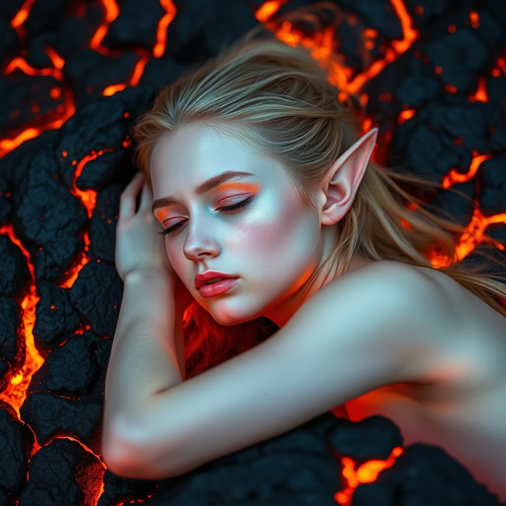 Fairy Woman Bathed in Lava's Glow