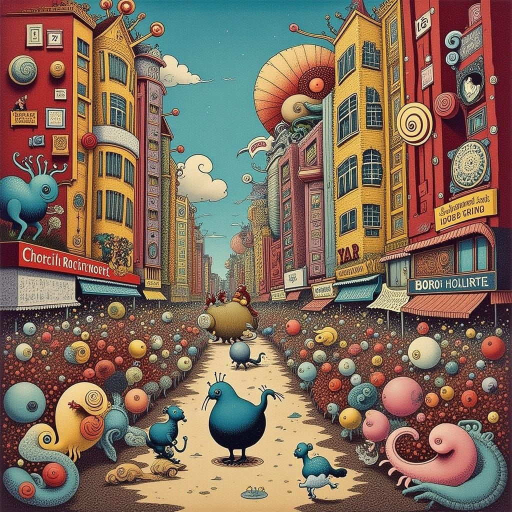 Humorous City Street Scene in Jan Van Haasteren Style