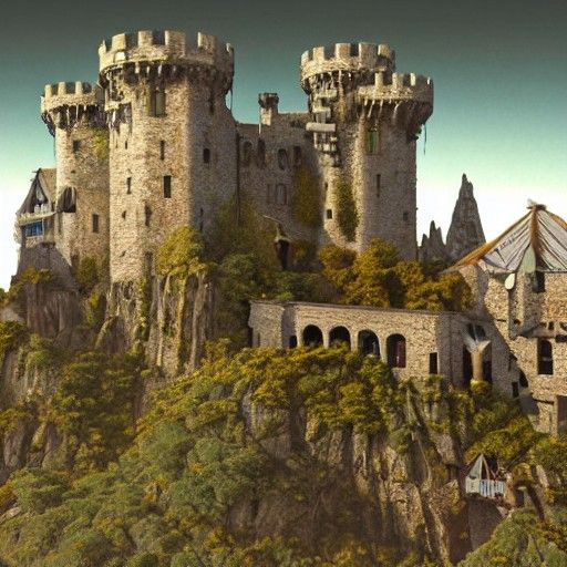 Stone Castle in the Sky: Photorealistic Fantasy Art