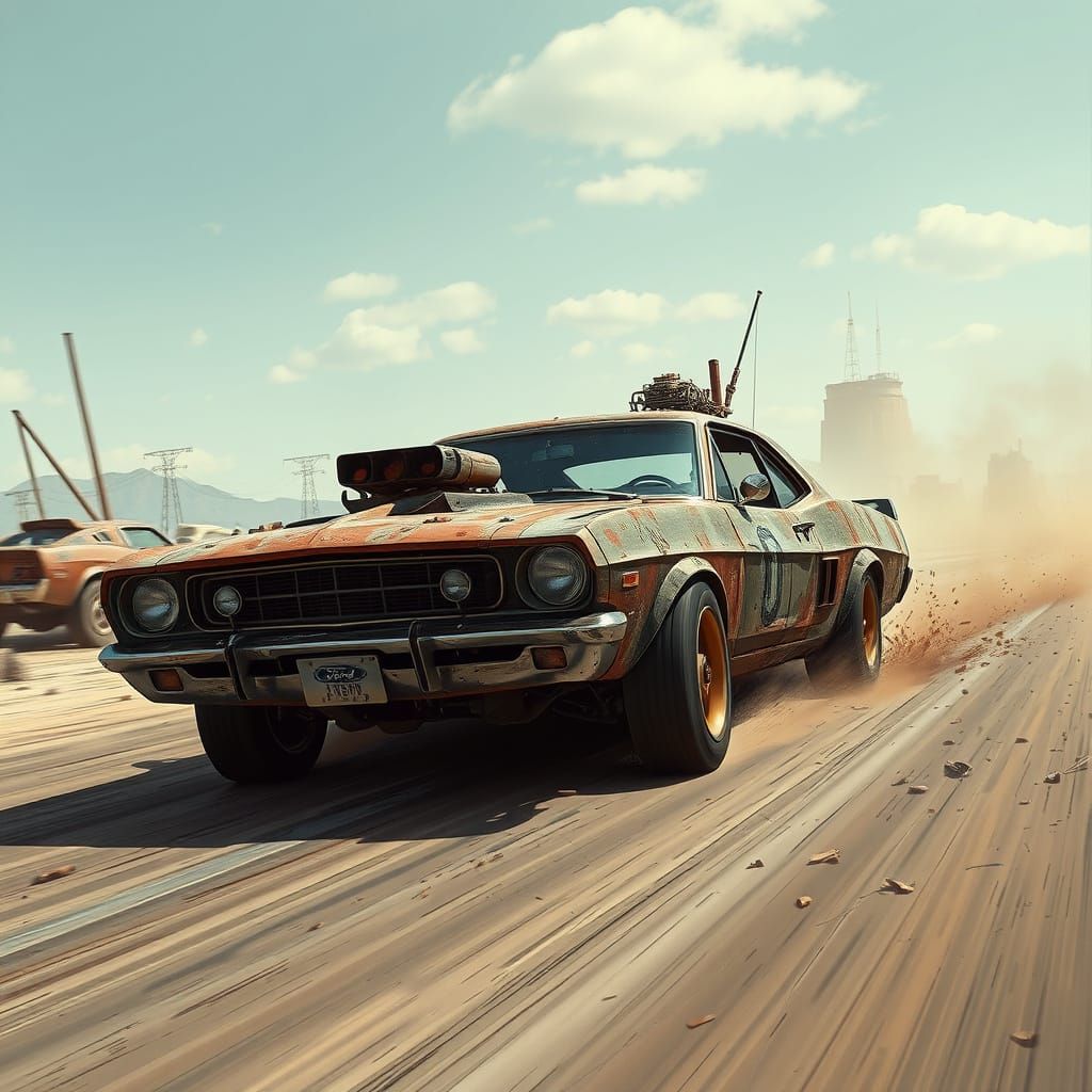 trashpunk carwars ford muscle car