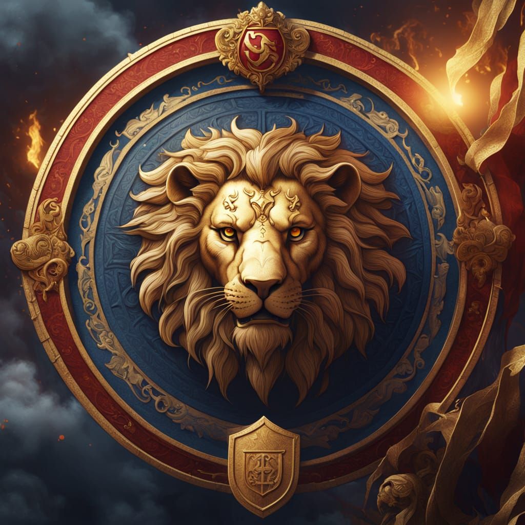 Lion on Family Crest Fantasy Art