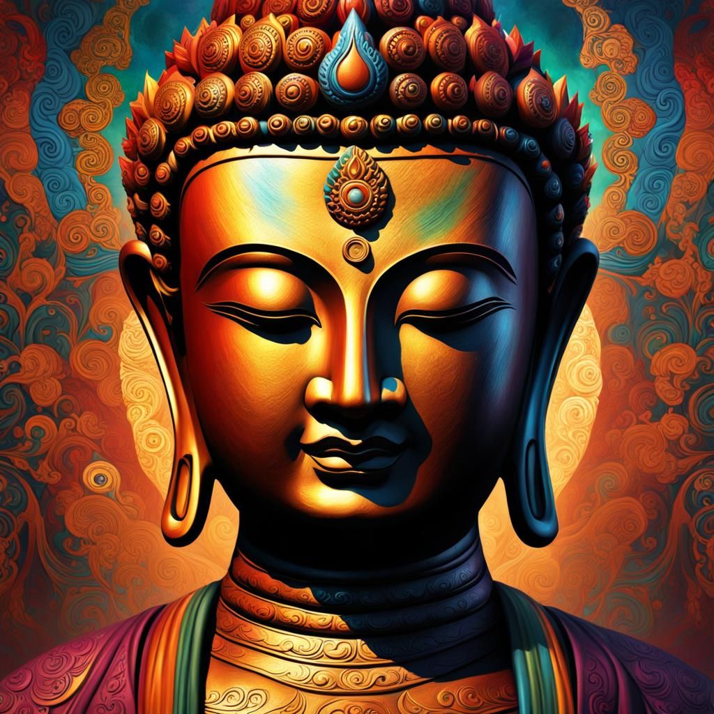 Artistic Buddha Face Painting in Tibetan Folk Style