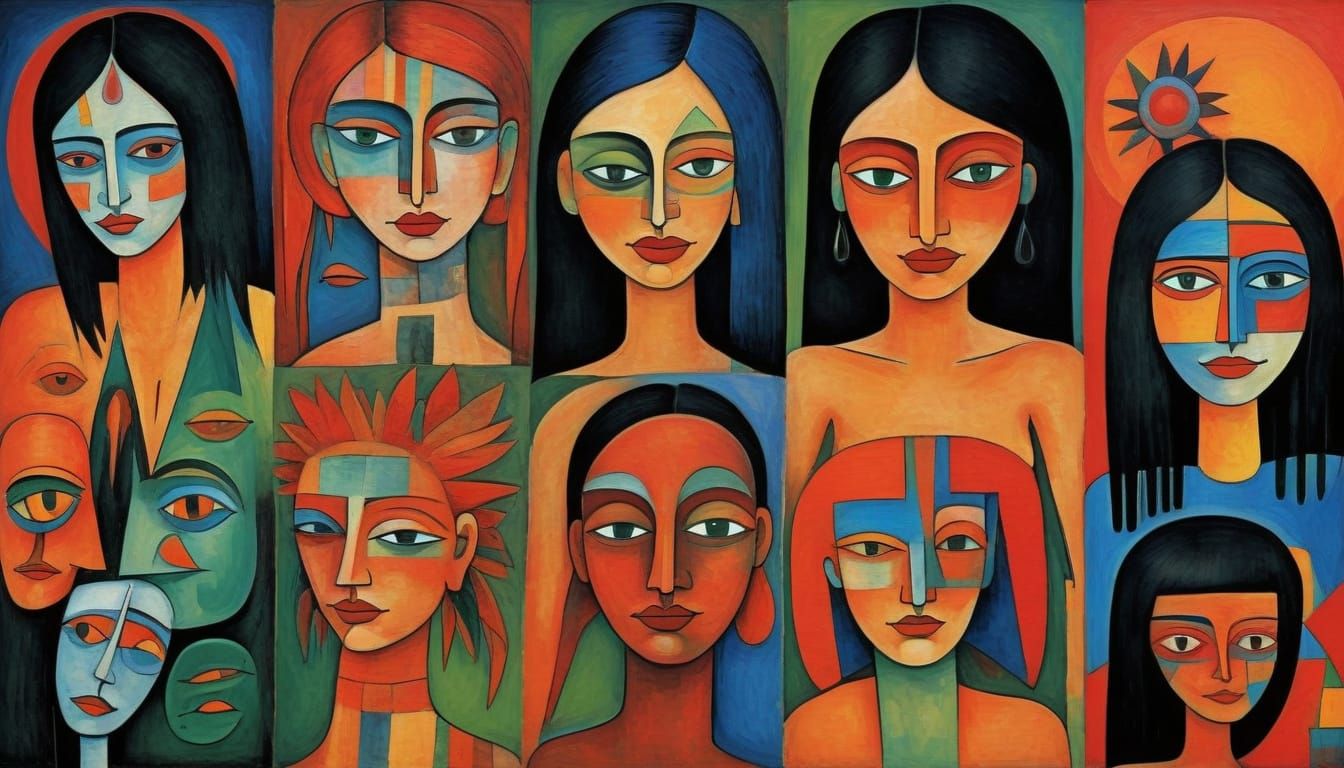 Expressionistic Female Faces in Vibrant Colors