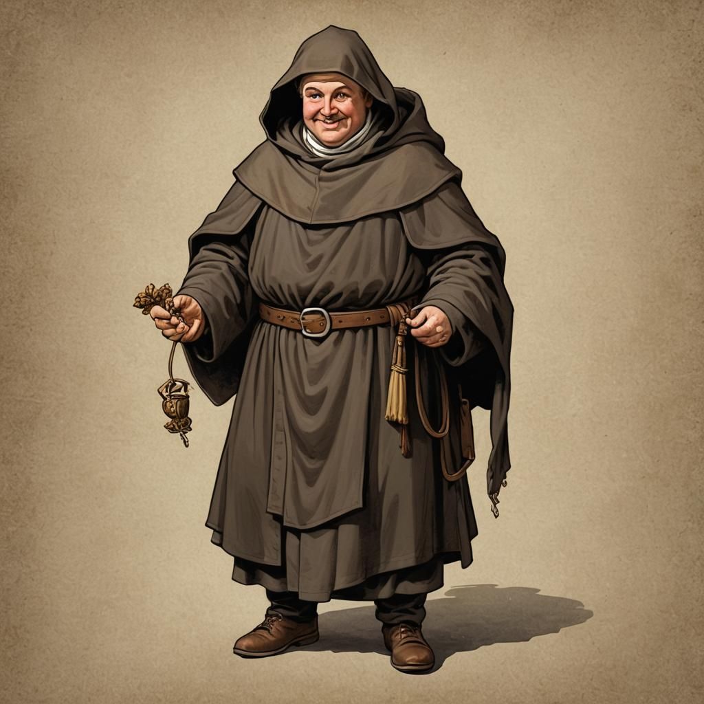 Cheerful Friar Tuck in Traditional Monastic Outfit