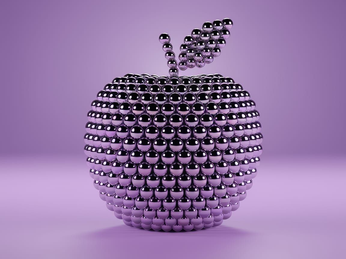 Shiny Metallic Apple in Futuristic Style