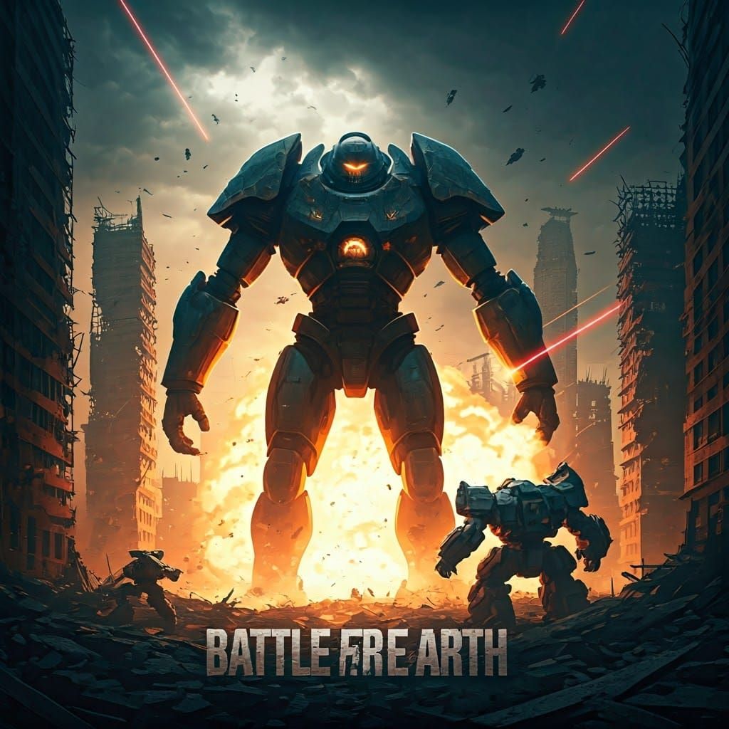 Epic Robot Battle in Sci-Fi Cityscape