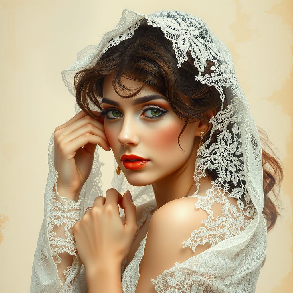 Romantic Watercolor Woman in Floral Lace