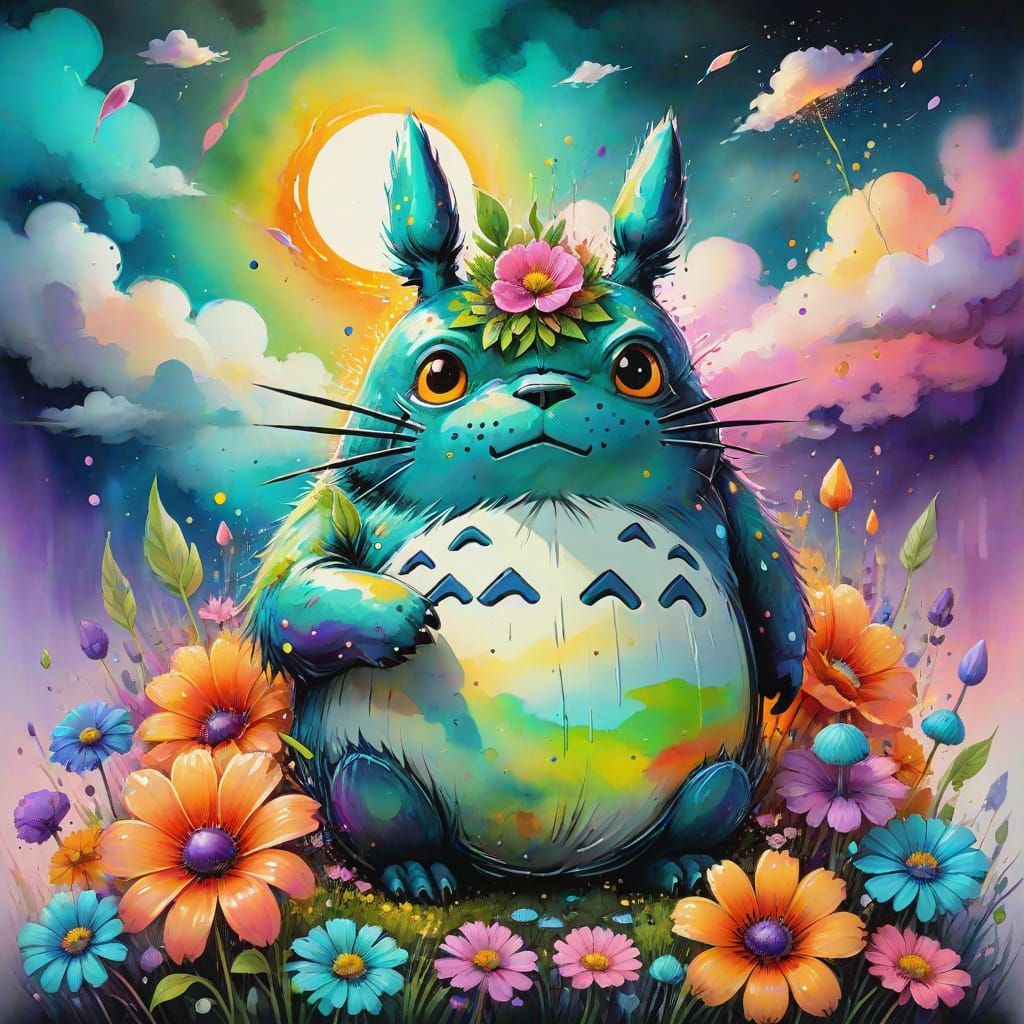 Glossy Neon Sunset in Abstract Expressionism Style