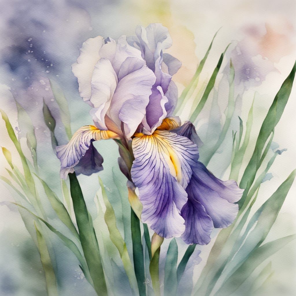 Macro Iris in Water: Watercolor Impression