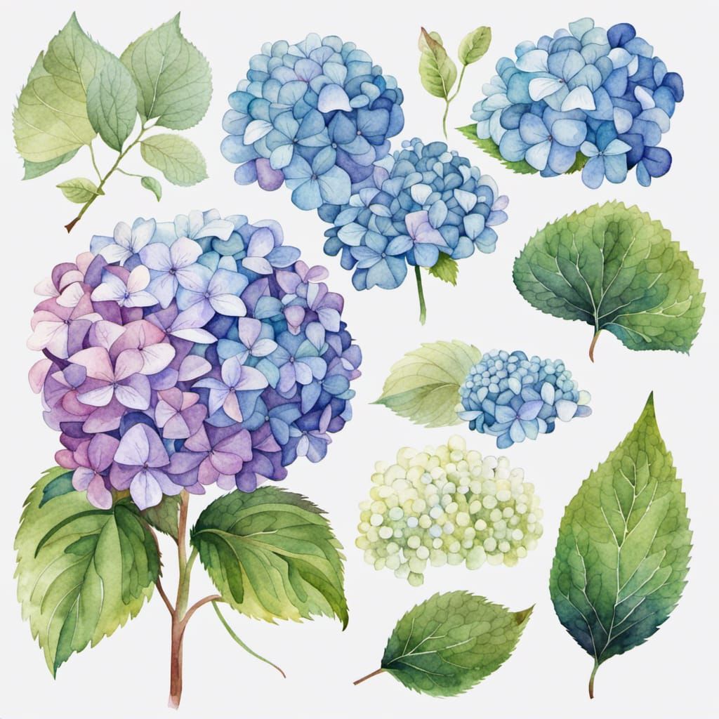 Watercolor Hydrangea Clipart Floral Elements